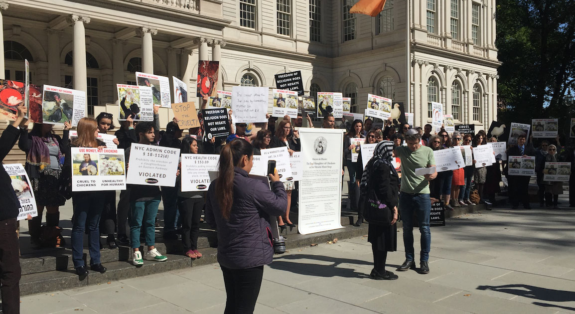 Kaporos demonstration on the steps of City Hall, New York city.